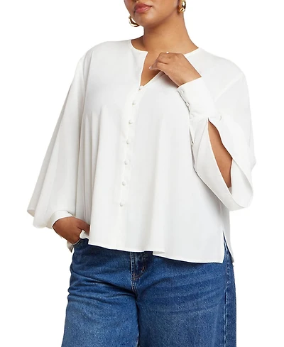 Eloquii Women's Plus Bishop Sleeve Blouse