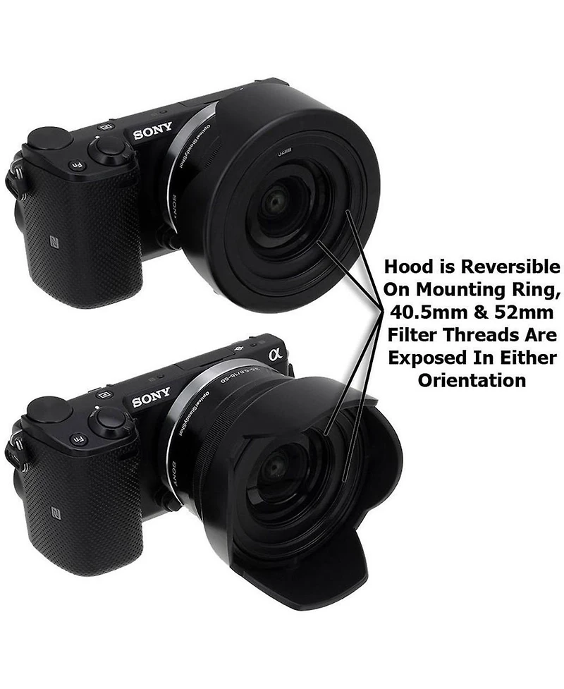 Fotodiox Reversible Flower Hood Kit for Sony E Pz 16-50mm F3.5-5.6 Oss E-Mount Power Zoom Lens, Includes 40.5/52mm Mounting Ring and 52mm Inner Pinch
