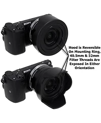 Fotodiox Reversible Flower Hood Kit for Sony E Pz 16-50mm F3.5-5.6 Oss E-Mount Power Zoom Lens, Includes 40.5/52mm Mounting Ring and 52mm Inner Pinch