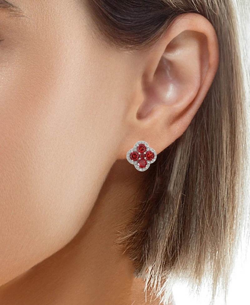 Macy's Garnet (3-1/4 ct. t.w.) & White Topaz (1/3 ct. t.w.) Stud Earrings in Sterling Silver