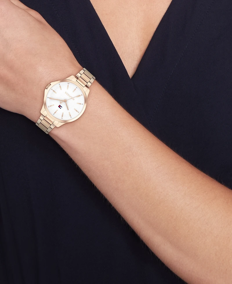 Tommy Hilfiger Women's Quartz Carnation Gold Tone Stainless Steel Bracelet Watch, 34mm