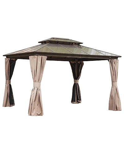 Clihome 11.9-ft x 9.77-ft Hardtop Gazebo Brown with Hardtop Roof