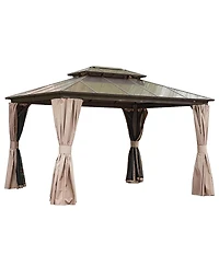Clihome 11.9-ft x 9.77-ft Hardtop Gazebo Brown with Hardtop Roof