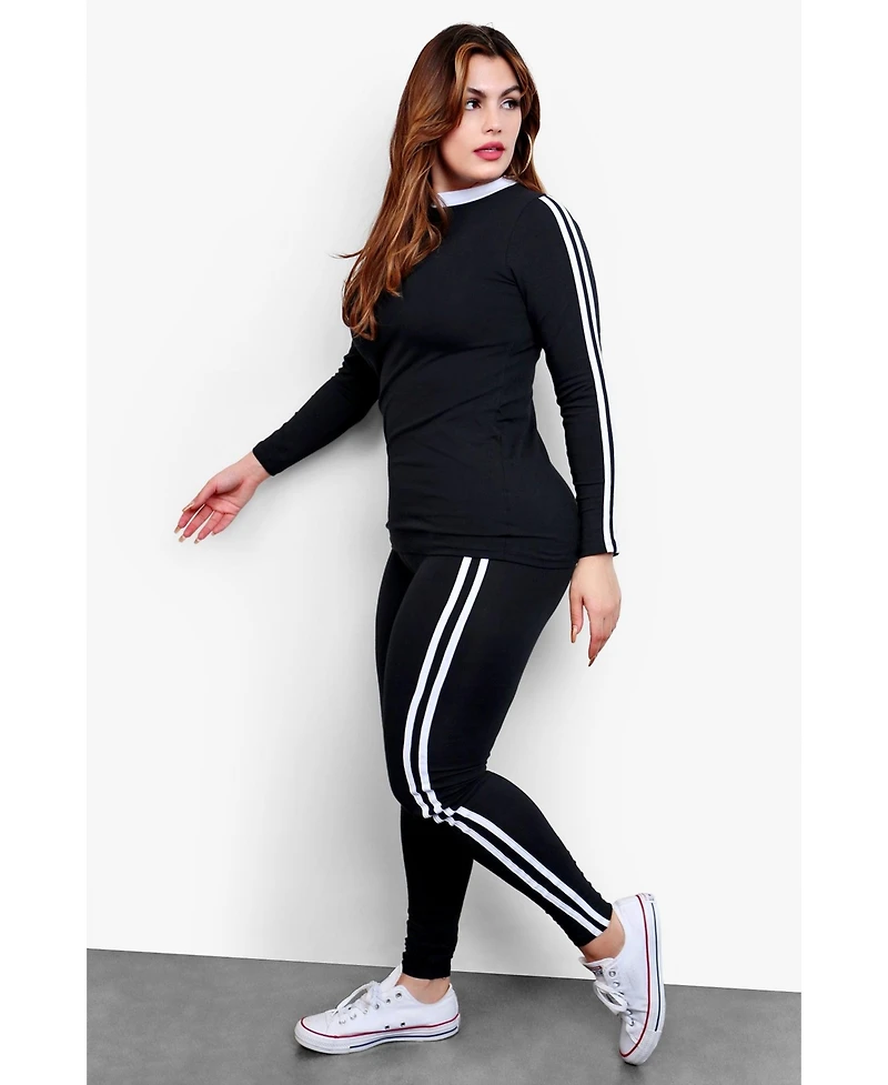 Rebdolls Women's Plus Striped Long Sleeve Top & Legging Set