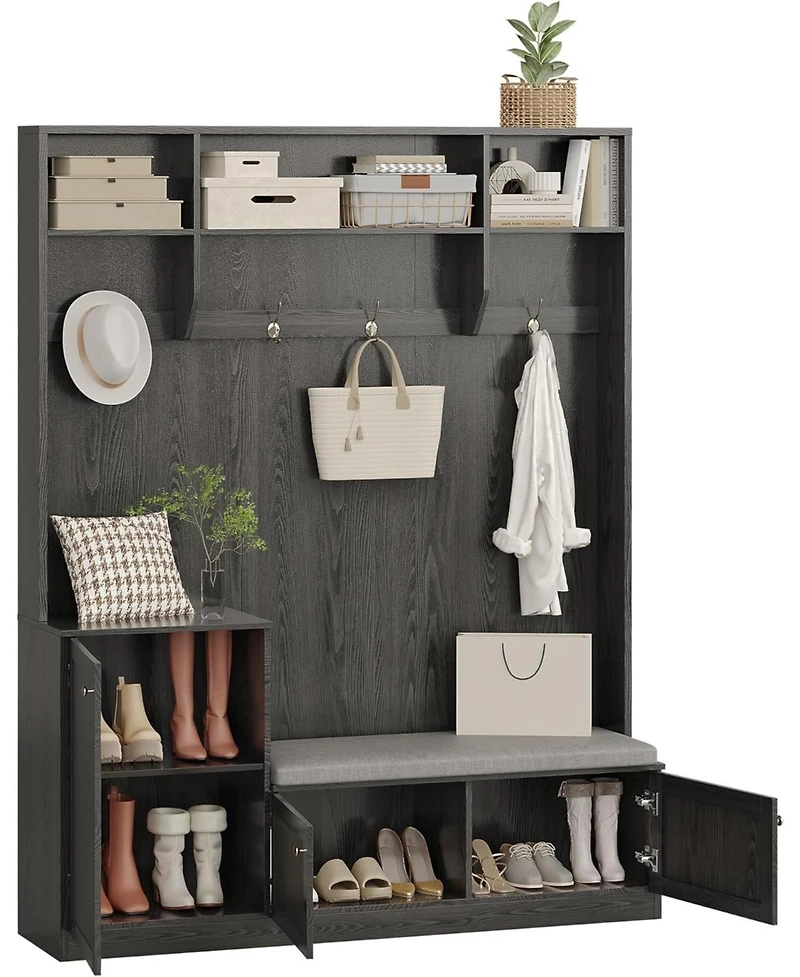 gaomon Hall Tree with Shoe Storage, 78.8" Entryway Bench with Coat Rack, with 4 Shoe Cabinet, 4 Coat Hooks, 3 Top Open Shelves, 5-in-1 Freestandi