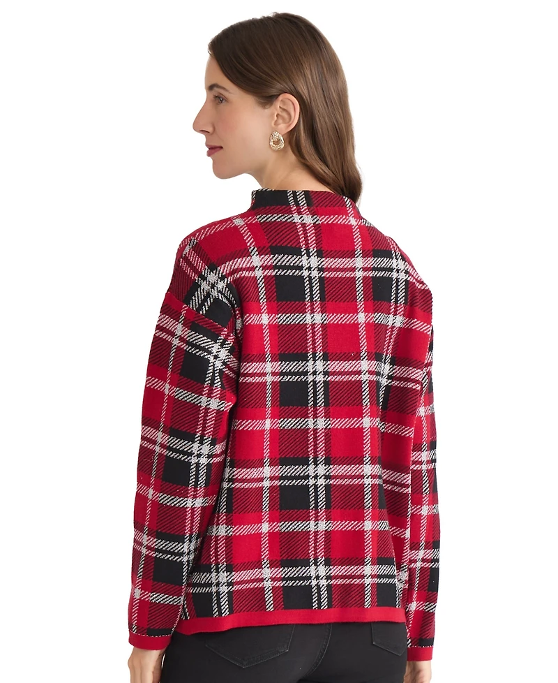 Jones New York Petite Plaid Long Sleeve Sweater