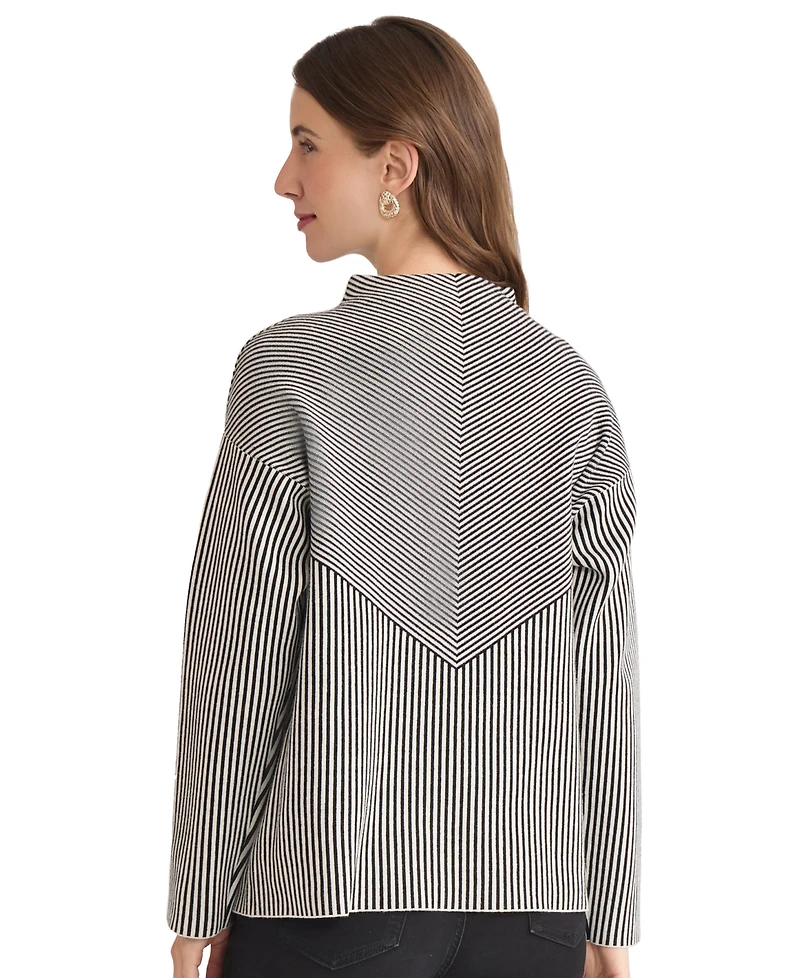 Jones New York Petite Striped Mock Neck Sweater