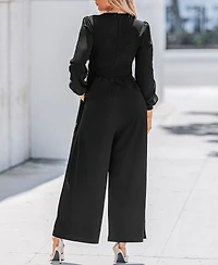 Cupshe Women's Plunging Long Sleeve Wide Leg Jumpsuit