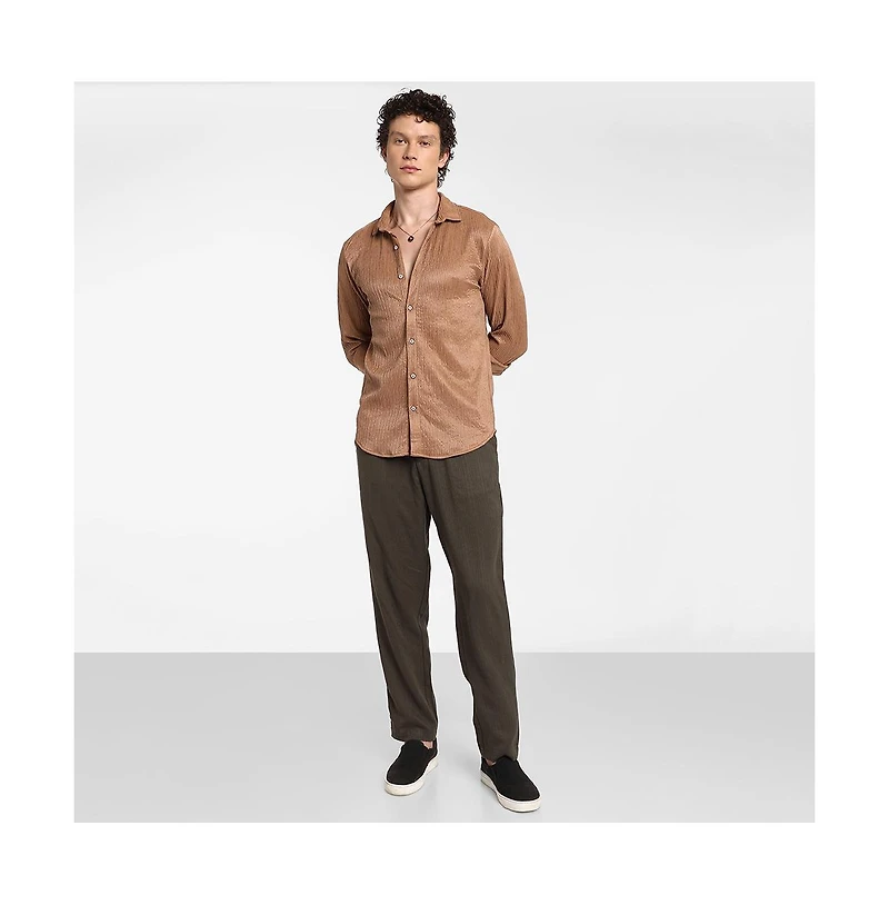 Campus Sutra Men's Camel Beige Solid Creased Shirt