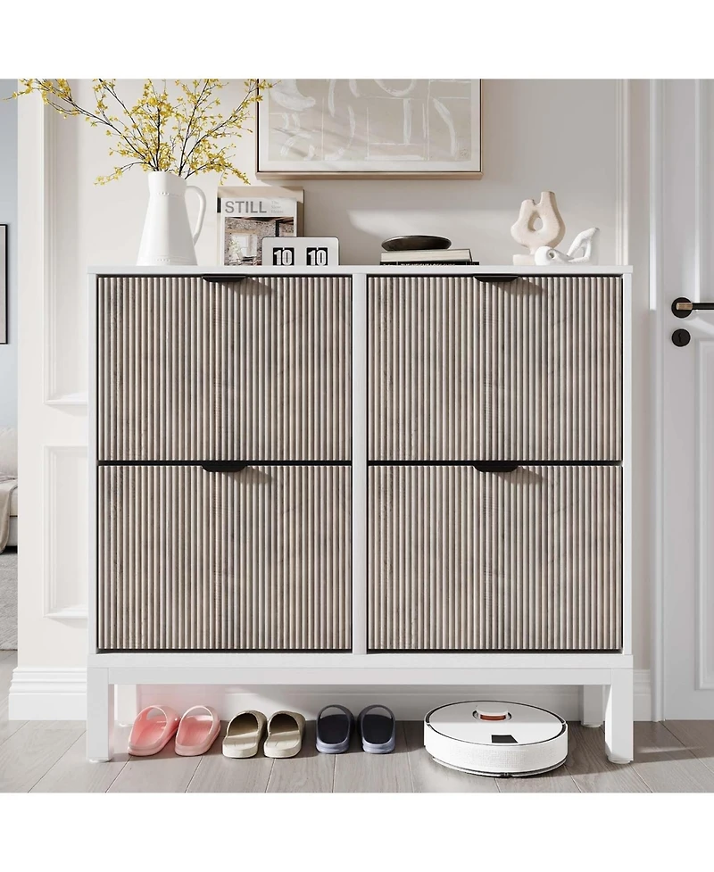 gaomon Shoe Storage Cabinet with 4 Flip Drawers, Wooden Shoe Organizer with Legs, Freestanding Hidden Shoe Rack for Entrance, Foyer, Hallway