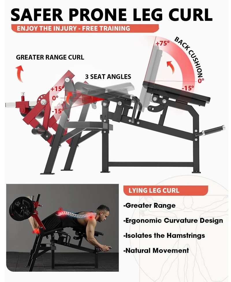 Mikolo Leg Extension and Curl Machine, Single Leg Extension, Lying Leg Curl, Standing Leg Curl, Adjustable Leg Exercise Bench with Plate Loaded, Leg M