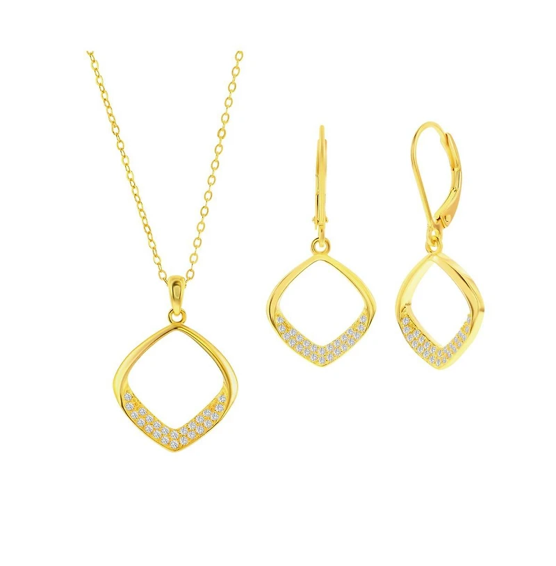 Simona Sterling Silver, Pave Cz Oval-Shaped Necklace & Earrings Set