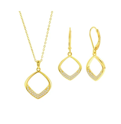 Simona Sterling Silver, Pave Cz Oval-Shaped Necklace & Earrings Set
