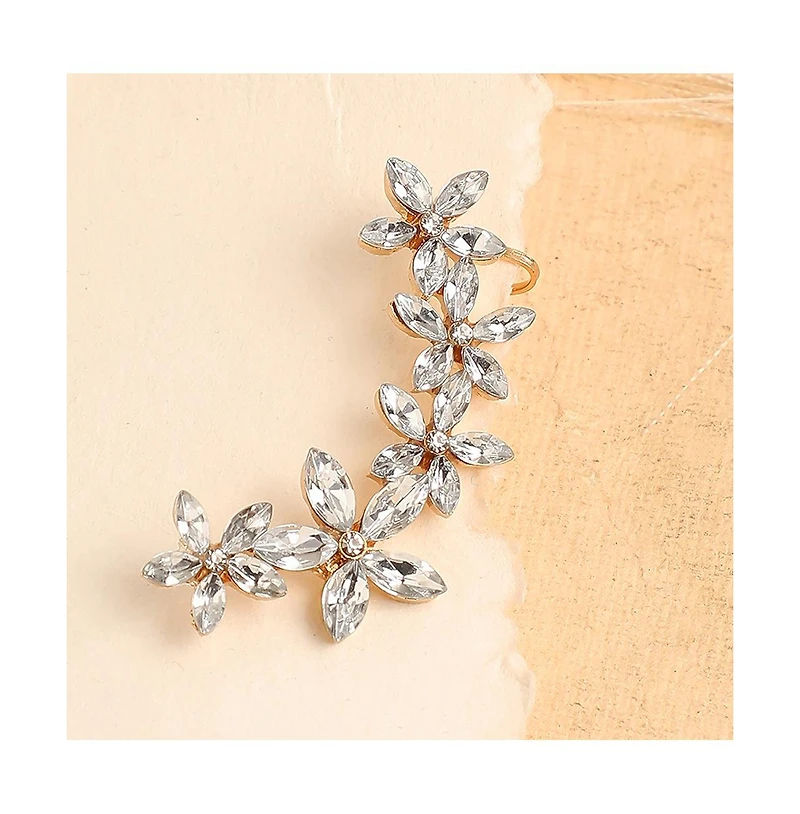 Sohi Women's Silver Embellished Cluster Earcuff Earrings
