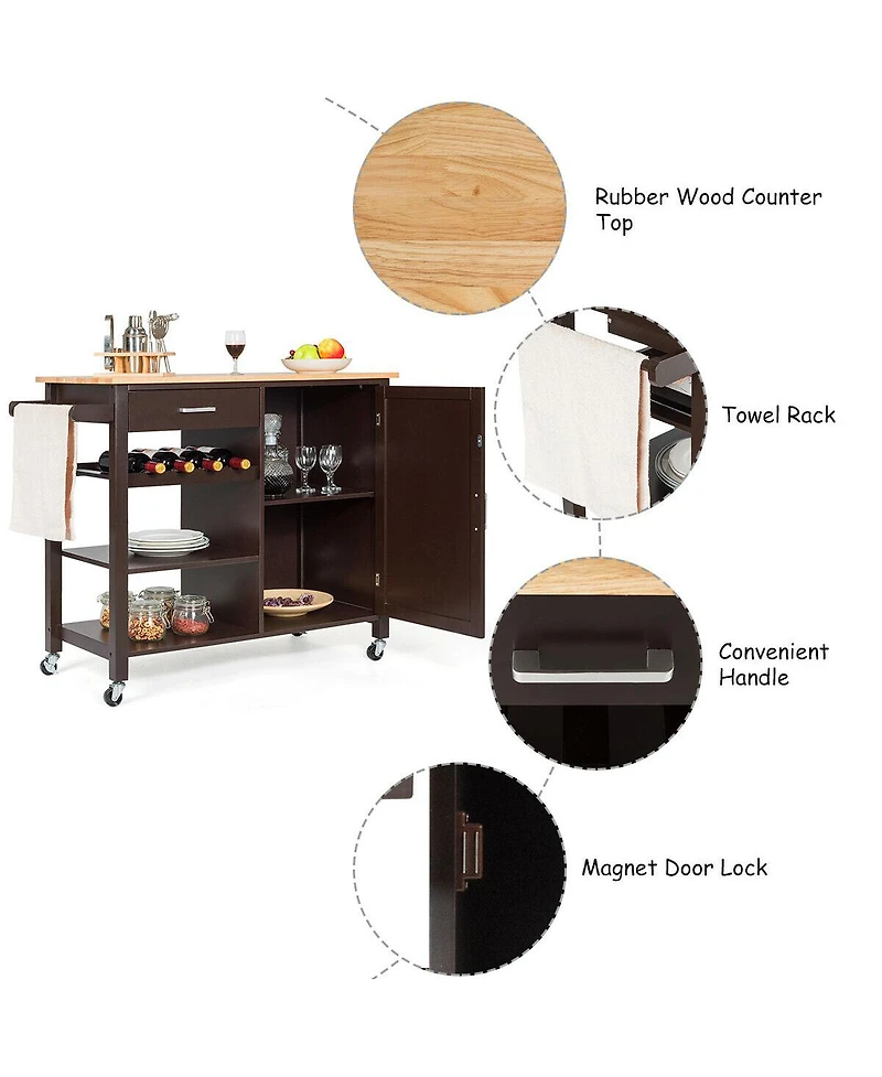Costway 4-Tier Wood Kitchen Island Trolley Cart Storage Cabinet