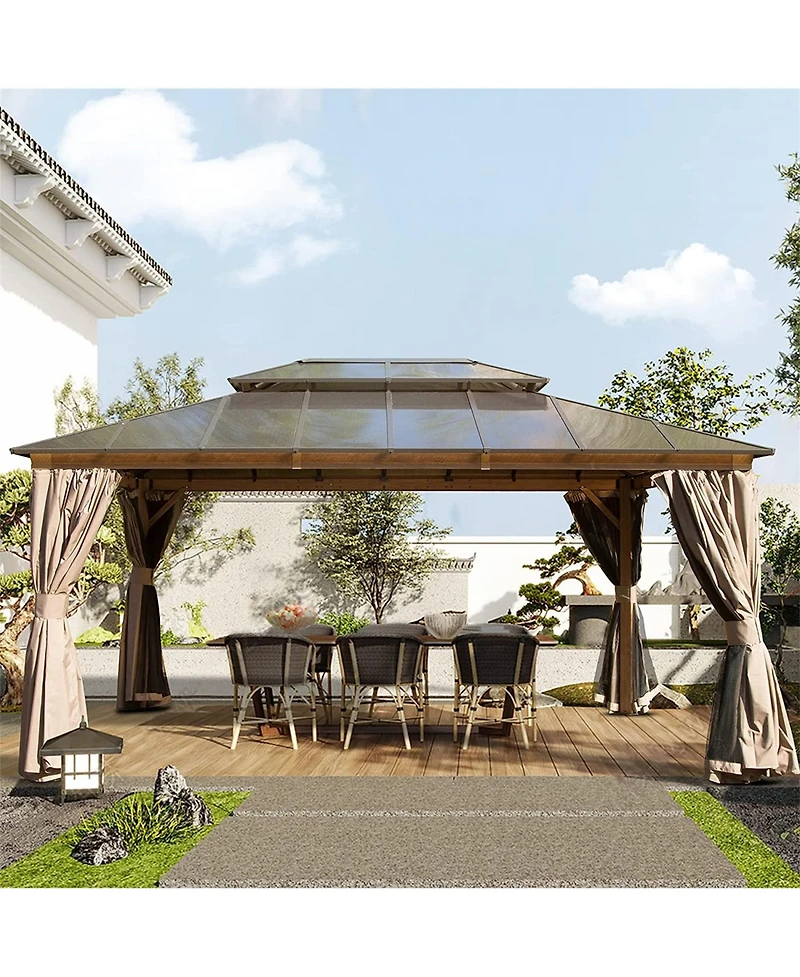 Clihome 15.84-ft x 11.9-ft Hardtop Gazebo Yellow Brown with Hardtop Roof