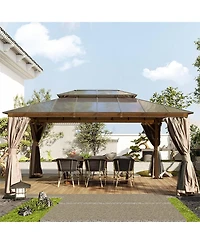 Clihome 15.84-ft x 11.9-ft Hardtop Gazebo Yellow Brown with Hardtop Roof