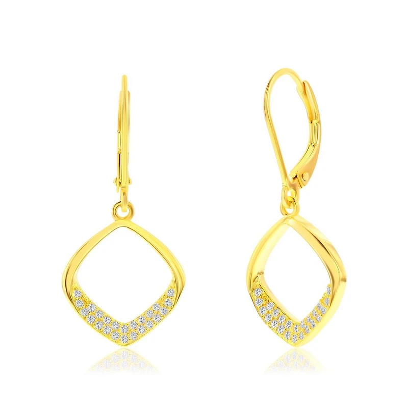 Sterling Silver, Pave Cz Diamond-Shaped Necklace & Earrings Set