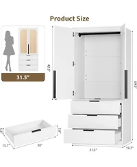 Armoire Wardrobe Closet, 69.5" Wooden Wardrobe Cabinet with 3 Drawers, Hanging Rod, 2 Doors Clothing Storage Cabinet for Bedroom, Large Capacity Stora