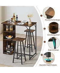 gaomon 3 Piece Small Bar Table and Chairs Set, Kitchen Table for 2 with 3 Storage Shelves, Dining Table with Stools for Small Apartment, Dining Room,