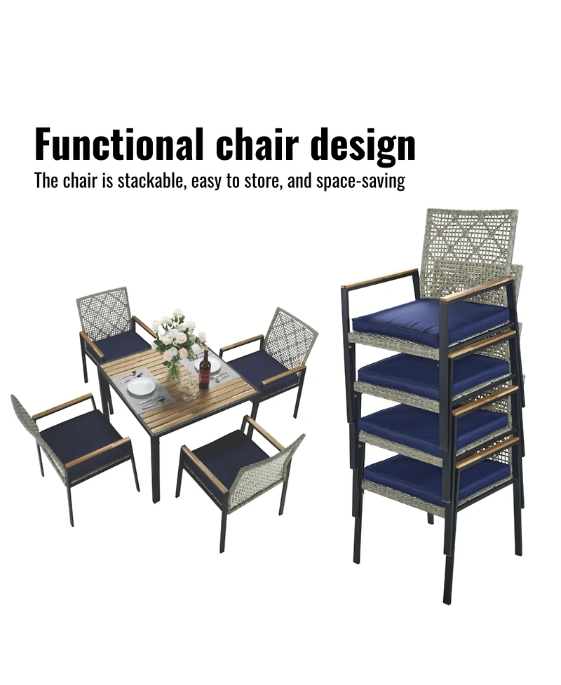 Streamdale Furniture All Weather 5-Piece Patio Dining Set Acacia Table Light Gray