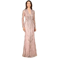 Lara Women's Mandarin V-Neck Gown with Long Sleeves