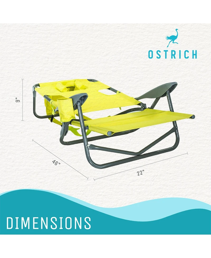 Ostrich On-Your-Back Outdoor Reclining Beach Lounge Pool Camping Chair, Green