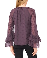 CeCe Women's Tiered Flowy Long Sleeves Keyhole Top