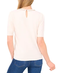 CeCe Women's Embellished Neck Trim Short Sleeve Sweater Top