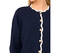 CeCe Women's Scallop Edge Pom Knit Long Sleeves Cardigan