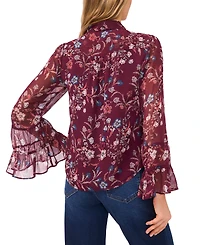 CeCe Women's Long Sleeve Double Ruffle Cuff Button Top