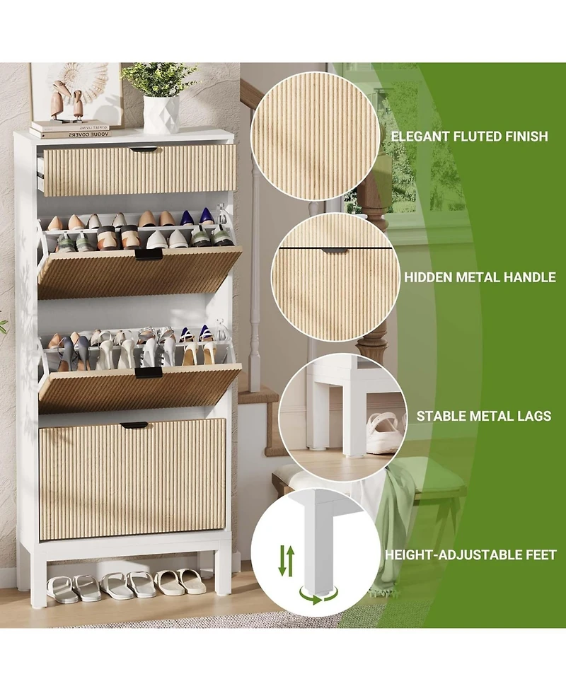 gaomon Shoe Storage Cabinet with 3 Flip Drawers and 1 Drawer, Entryway Shoe Organizer with Adjustable Shelves and Metal Legs, Space-Saving Narrow Rack