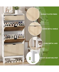 gaomon Shoe Storage Cabinet with 3 Flip Drawers and 1 Drawer, Entryway Shoe Organizer with Adjustable Shelves and Metal Legs, Space-Saving Narrow Rack