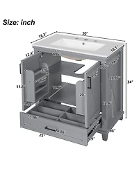 Casainc 30" Bathroom Vanity with Sink, Solid Wood Frame and Mdf, 2 Soft-Close Doors, Drawer Storage Shelves