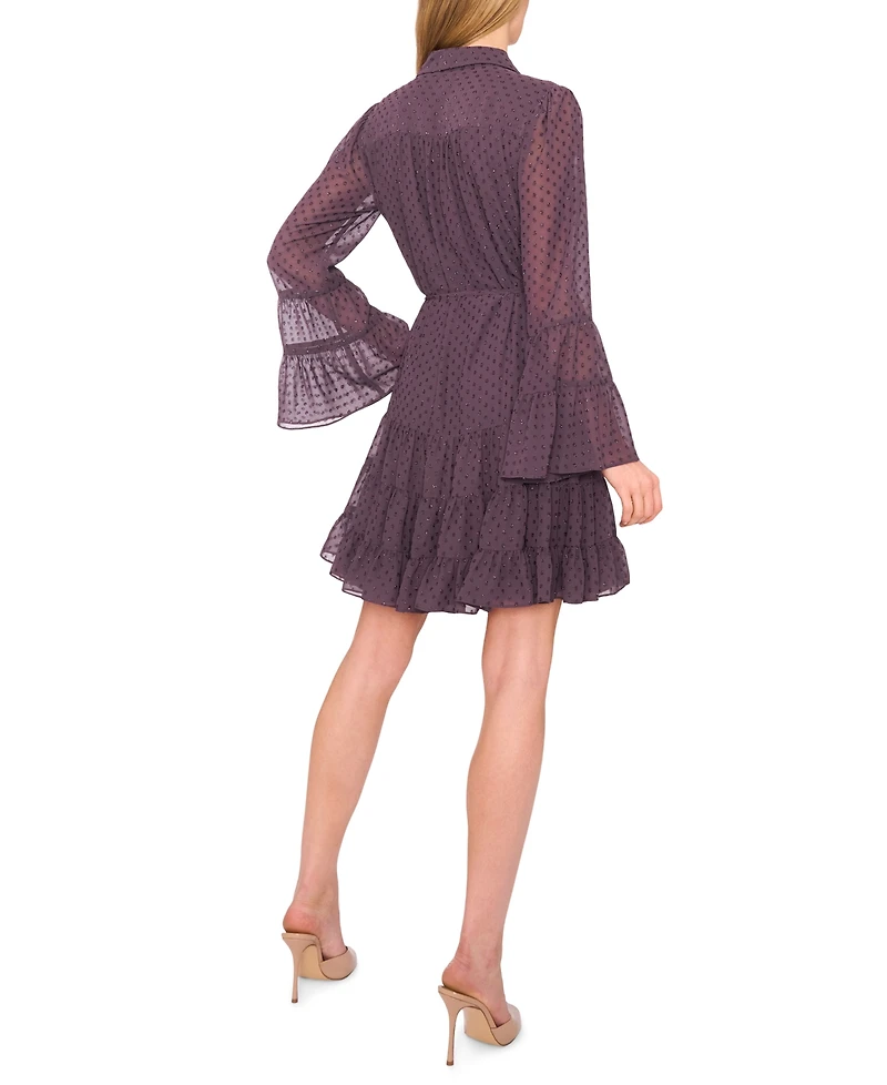 CeCe Women's Tiered Long Sleeve Shirtdress