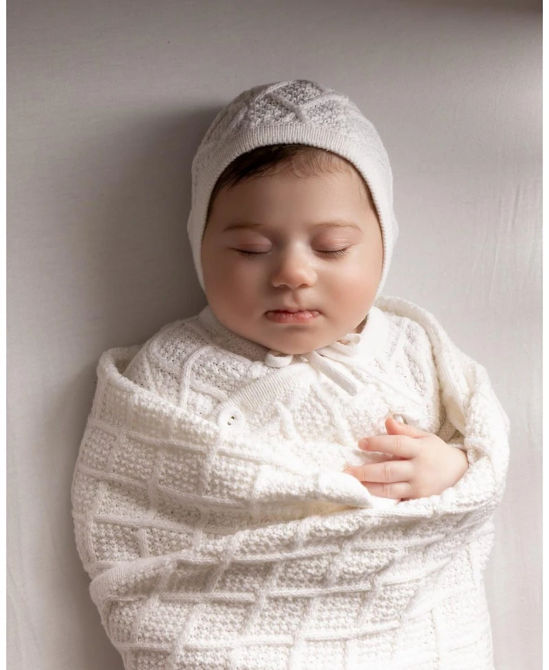 MeMoi Baby Girls 3 Piece Unisex "Simply Sweet" White 100% Cotton Knit Cardigan Set