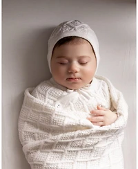 MeMoi Baby Girls 3 Piece Unisex "Simply Sweet" White 100% Cotton Knit Cardigan Set