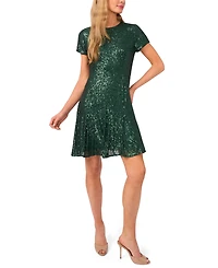 CeCe Women's Short Sleeve Godet Sequin Dress