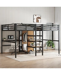 Streamdale Furniture Twin Metal Loft Bed with Desk Wardrobe & Shelves - Woodgrain