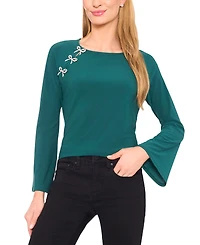 CeCe Women's Imitation Pearl Bow Long-Sleeve Knit Top