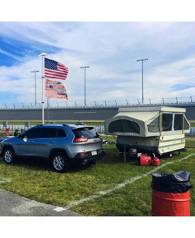 Yescom Ez Go 14ft Telescopic Flag Pole Kit with Starlink Mini Pipe Adapter & Tire Mount Base for Outdoor Tailgate Party, Sliver