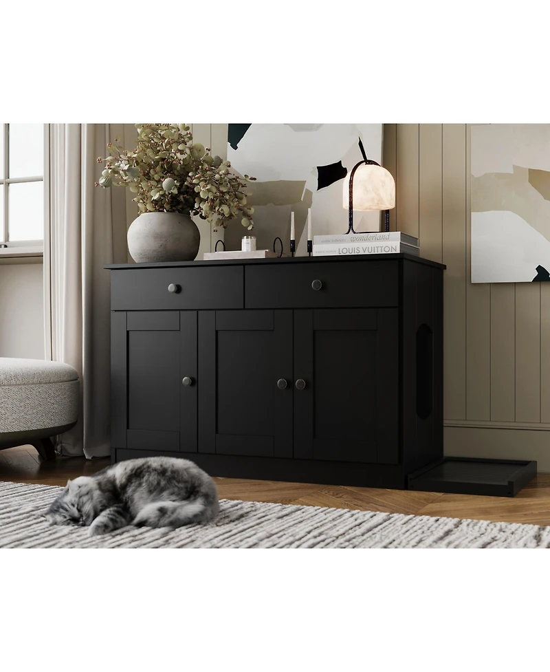 Palace Imports 100% Solid Wood Ziva 3-Door Cat Litter Box Enclosure with Catch
