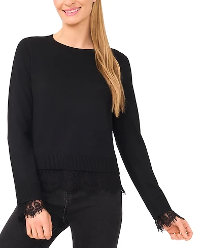 CeCe Women's Lace Hem Long Sleeves Sweater