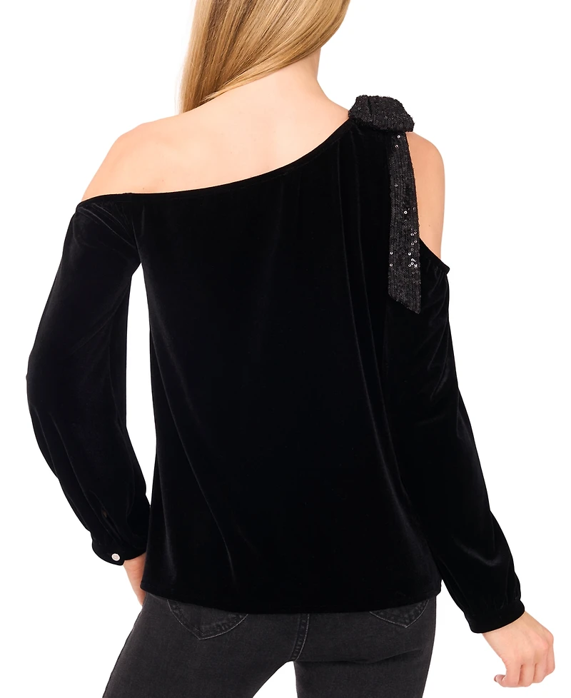 CeCe Women's One Shoulder Top with Sequin Bow