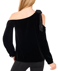 CeCe Women's One Shoulder Top with Sequin Bow