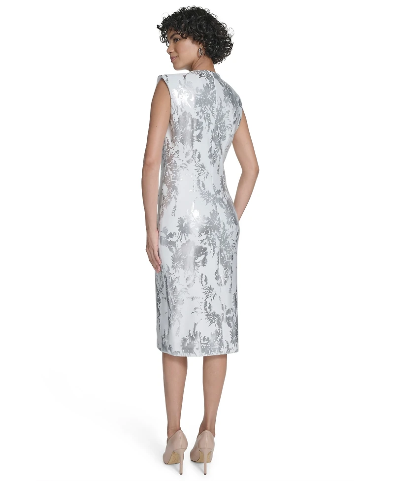 Calvin Klein Women's Sleeveless Foil Printed Sheath Dress