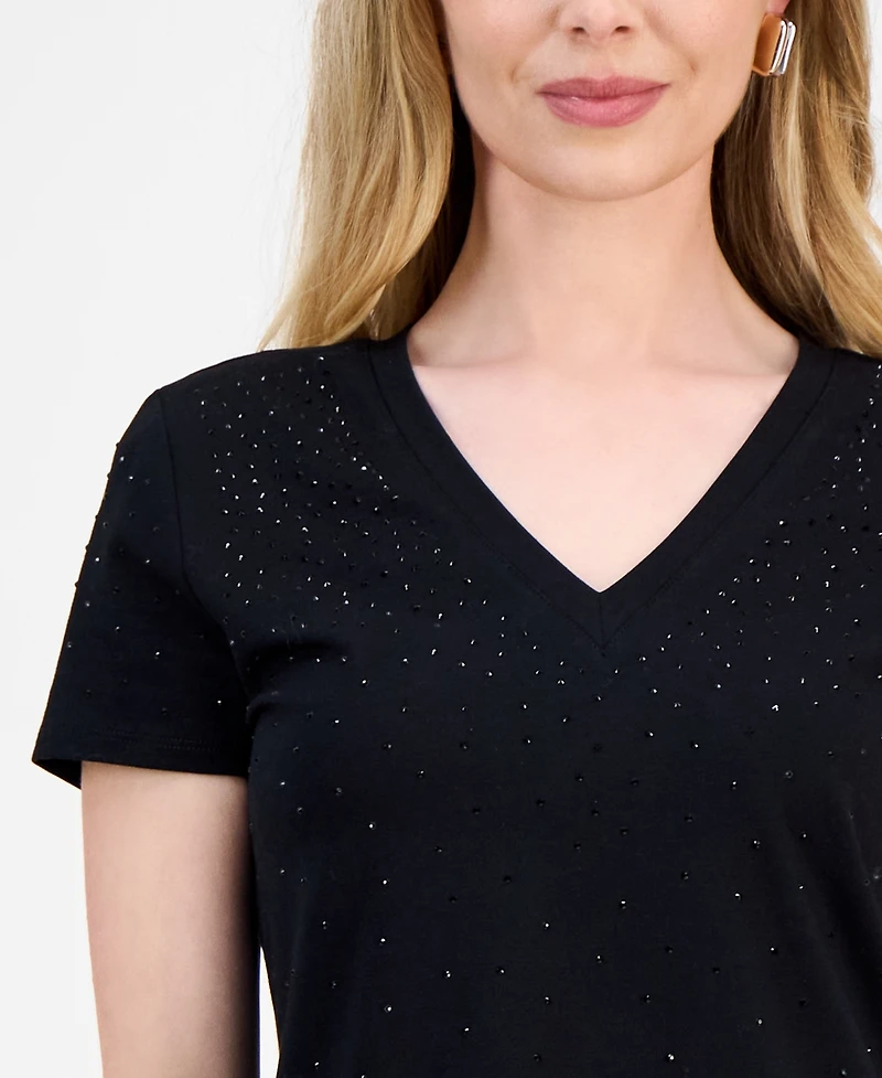 I.n.c. International Concepts Petite Embellished V-Neck T-Shirt, Macy's Exclusive