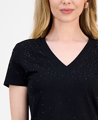 I.n.c. International Concepts Petite Embellished V-Neck T-Shirt, Macy's Exclusive