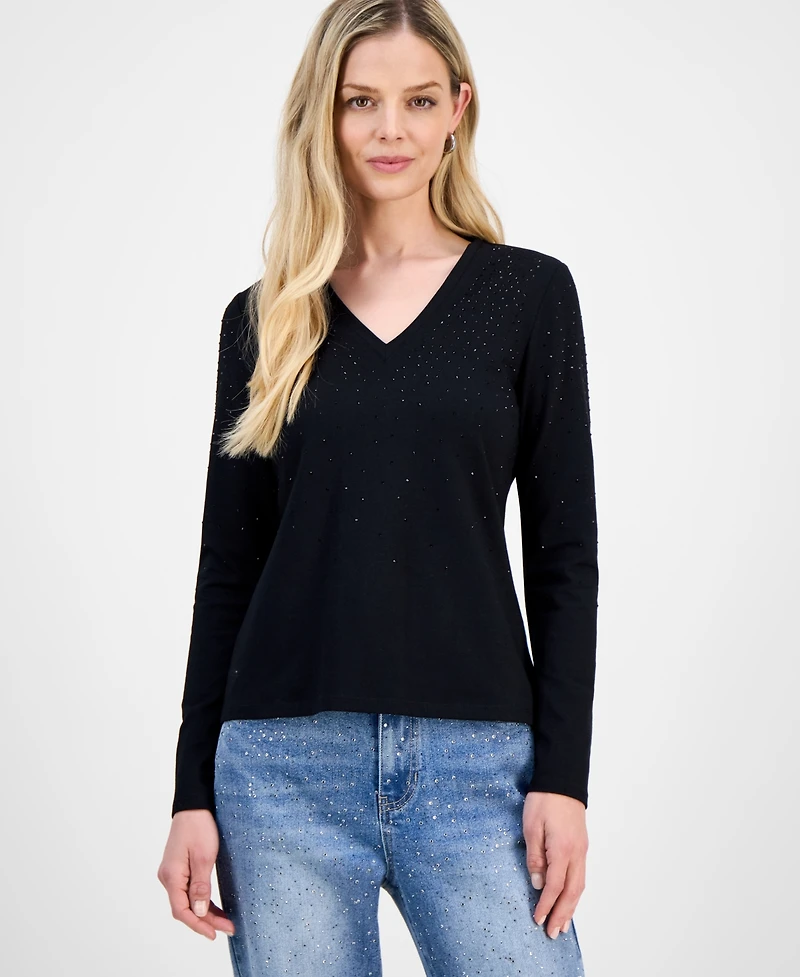I.n.c. International Concepts Petite Embellished V-Neck T-Shirt, Macy's Exclusive