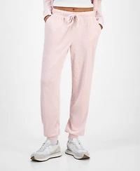 Hippie Rose Juniors' Cable Knit Heart Velour Jogger Pants